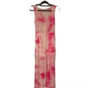 NWOT Sz Medium pinks & white tie-dye sleeveless belted jumpsuit.